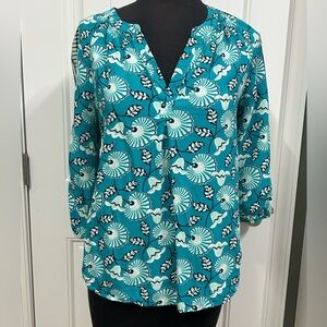 Crown & Ivy Teal Floral Blouse